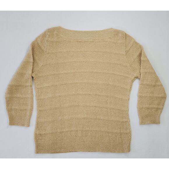 Lauren Ralph Lauren Sweater Womens Medium Gold Metallic Knit Boatneck Preppy - Picture 3 of 11